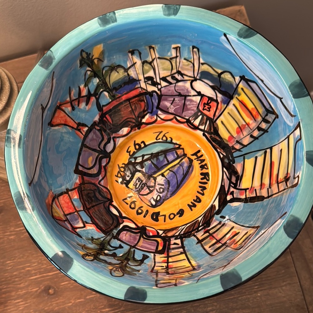 Rare ICRR 1997 Harriman Gold Saftey Award Hand Painted Bowl-Kelly Jo Kuchar